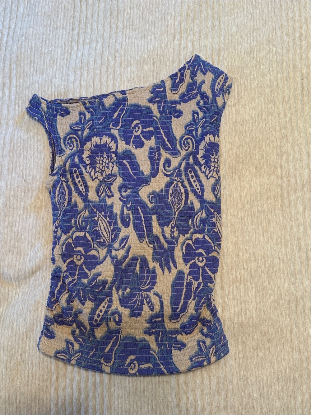 Free People Blue Floral One-Shoulder Ribbed Tank Top